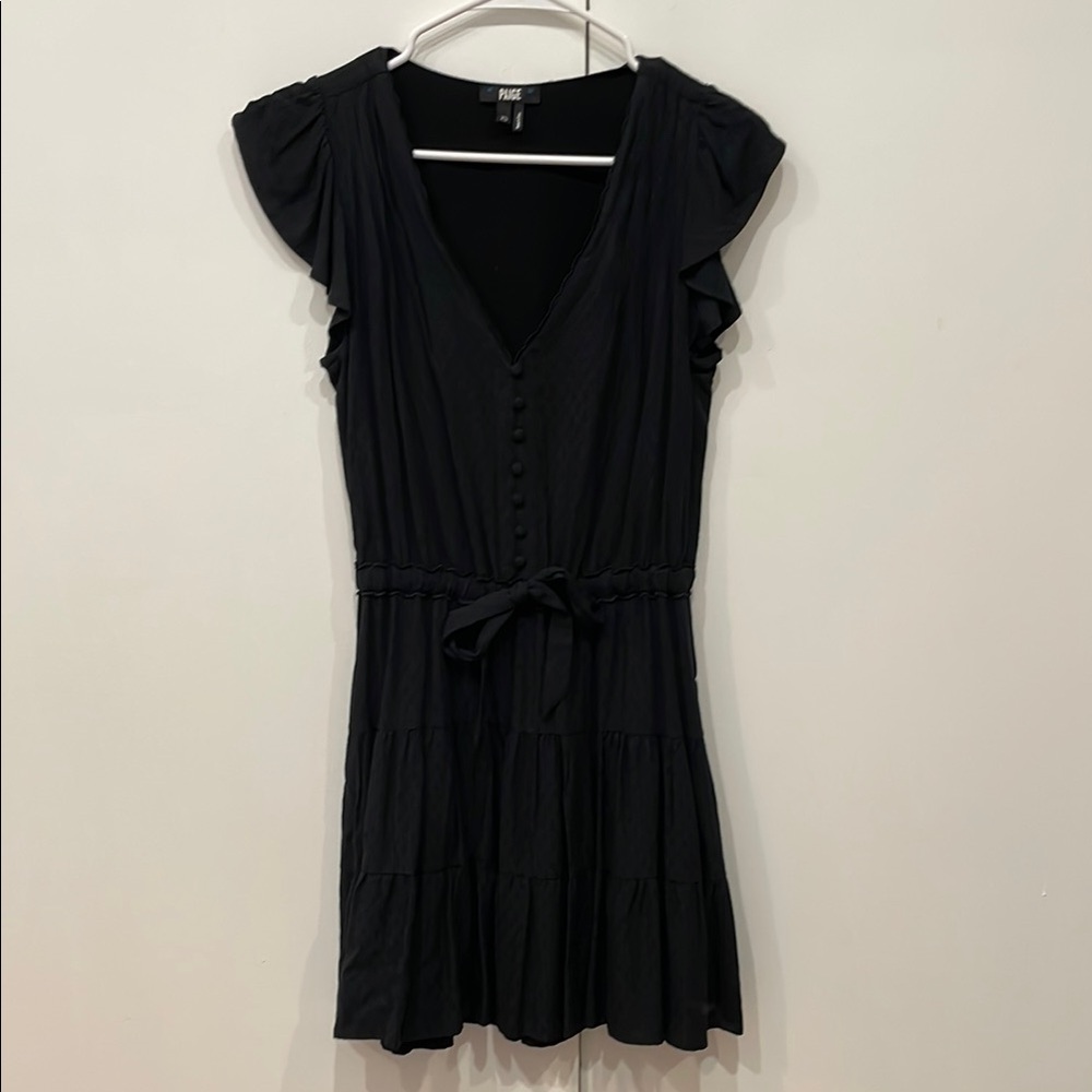 PAIGE Black Flutter-Sleeve Tie-Waist Tiered Mini Dress - Picture 2 of 3